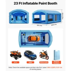 VEVOR Inflatable Paint Booth, 23 x 13 x 9 ft, Portable Spray Booth with 480W+750W Blowers, Large Filter Cotton, Changing Area, Arched Roof Painting Tent for ATV, Motorcycle, Medium Furniture, Blue