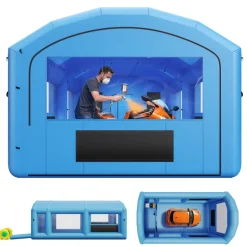 VEVOR Inflatable Paint Booth, 23 x 13 x 9 ft, Portable Spray Booth with 480W+750W Blowers, Large Filter Cotton, Changing Area, Arched Roof Painting Tent for ATV, Motorcycle, Medium Furniture, Blue