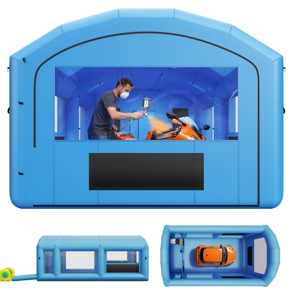 VEVOR Inflatable Paint Booth, 23 x 13 x 9 ft, Portable Spray Booth with 480W+750W Blowers, Large Filter Cotton, Changing Area, Arched Roof Painting Tent for ATV, Motorcycle, Medium Furniture, Blue