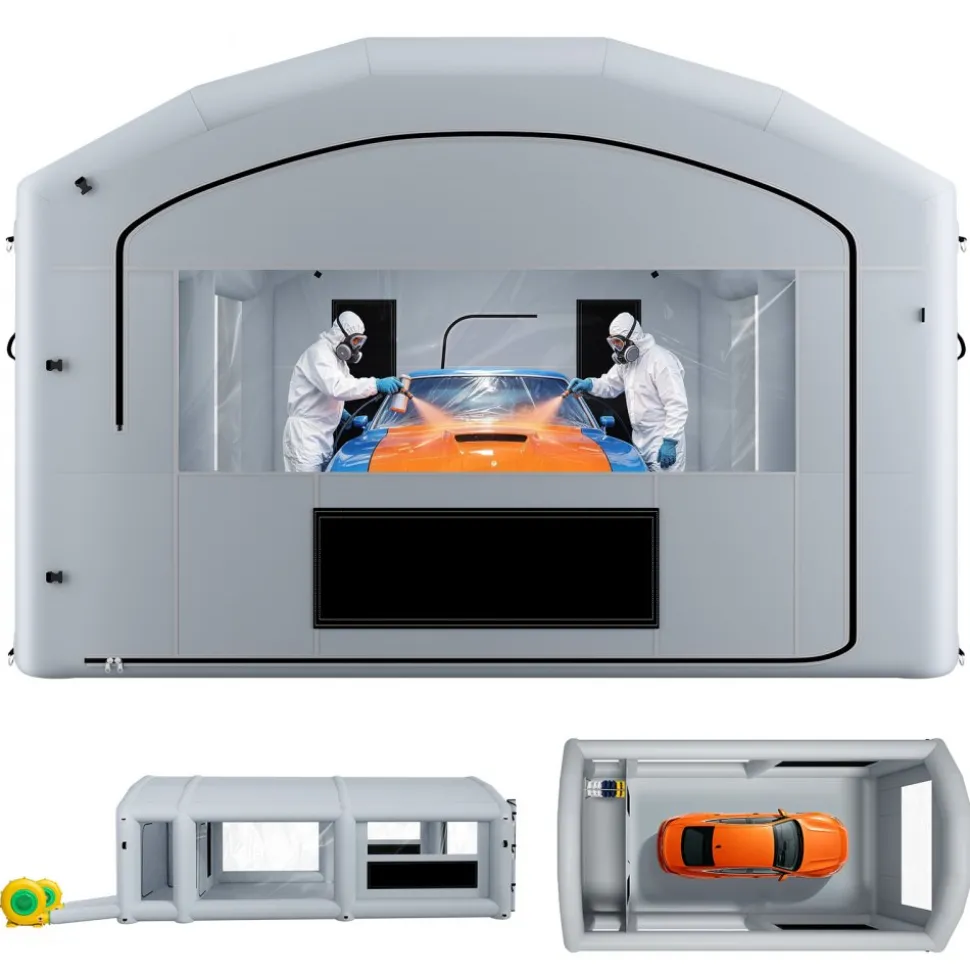 VEVOR Inflatable Paint Booth, 39 x 16 x 13 ft, Portable Spray Booth with 950W+1100W Blowers, Large Filter Cotton, Changing Area, Arched Roof Painting Tent for Heavy-Duty Pickup Truck and Van, Gray