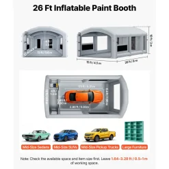 VEVOR Inflatable Paint Booth, 39 x 16 x 13 ft, Portable Spray Booth with 950W+1100W Blowers, Large Filter Cotton, Changing Area, Arched Roof Painting Tent for Heavy-Duty Pickup Truck and Van, Gray