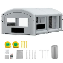 VEVOR Inflatable Paint Booth, 39 x 16 x 13 ft, Portable Spray Booth with 950W+1100W Blowers, Large Filter Cotton, Changing Area, Arched Roof Painting Tent for Heavy-Duty Pickup Truck and Van, Gray