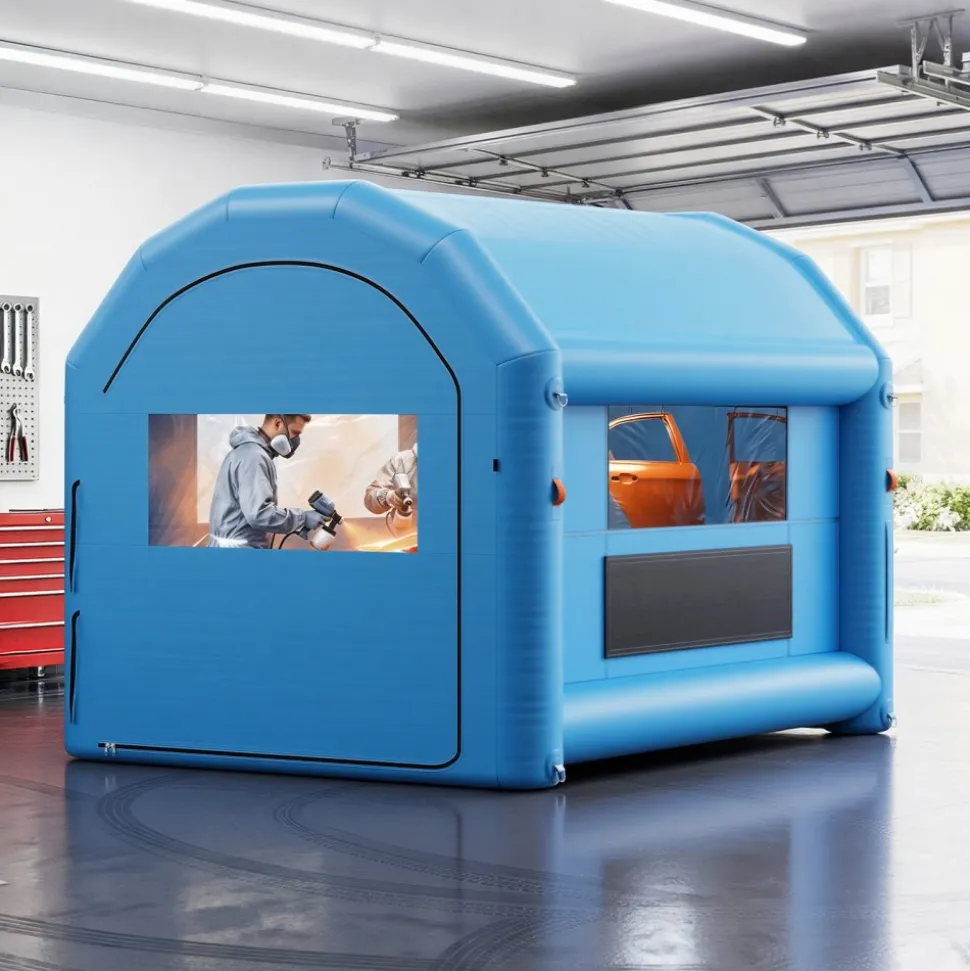 VEVOR Inflatable Paint Booth, 13.1 x 8.2 x 8.2 ft, Portable Spray Booth with 750W Powerful Blower and Large Filter Cotton, Blow Up Painting Tent for Bike, Motorcycle, and Small Furniture, Blue