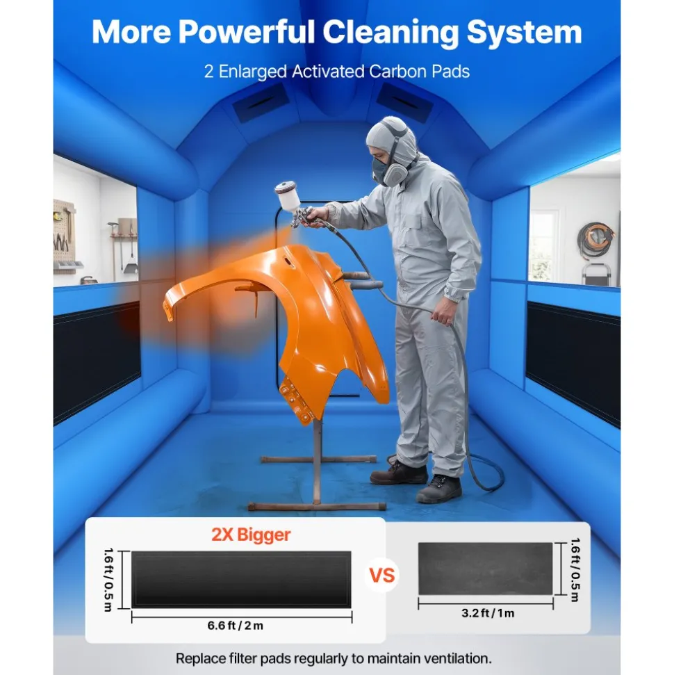 VEVOR Inflatable Paint Booth, 13.1 x 8.2 x 8.2 ft, Portable Spray Booth with 750W Powerful Blower and Large Filter Cotton, Blow Up Painting Tent for Bike, Motorcycle, and Small Furniture, Blue