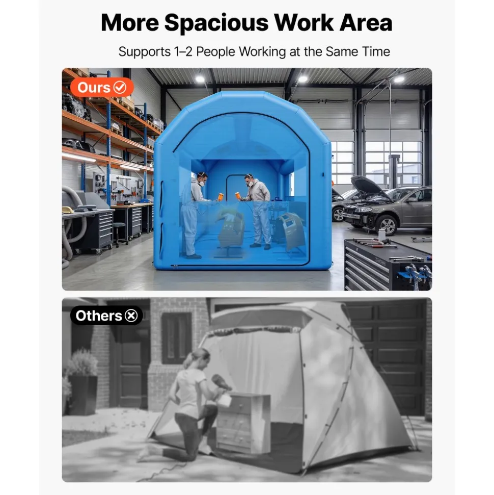 VEVOR Inflatable Paint Booth, 13.1 x 8.2 x 8.2 ft, Portable Spray Booth with 750W Powerful Blower and Large Filter Cotton, Blow Up Painting Tent for Bike, Motorcycle, and Small Furniture, Blue