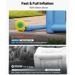 VEVOR Inflatable Paint Booth, 13.1 x 8.2 x 8.2 ft, Portable Spray Booth with 750W Powerful Blower and Large Filter Cotton, Blow Up Painting Tent for Bike, Motorcycle, and Small Furniture, Blue