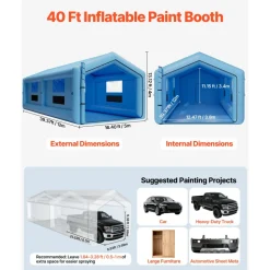 VEVOR Inflatable Paint Booth, 39.37 x 16.40 x 13.12 ft, Inflatable Spray Booth with 950W+1100W Blowers, Air Filter System, Triangular Roof, for Painting Car, Truck, Furniture, Automotive Sheet Metal