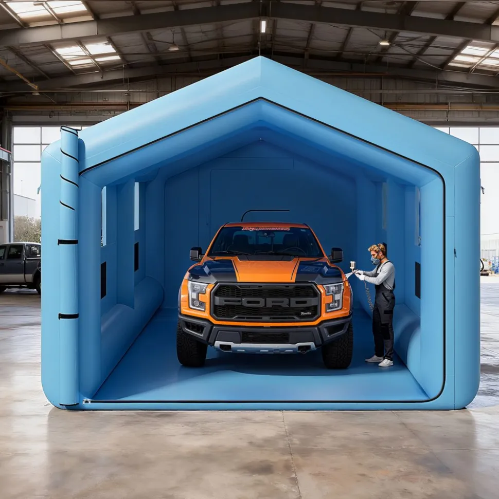 VEVOR Inflatable Paint Booth, 39.37 x 16.40 x 13.12 ft, Inflatable Spray Booth with 950W+1100W Blowers, Air Filter System, Triangular Roof, for Painting Car, Truck, Furniture, Automotive Sheet Metal