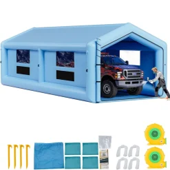 VEVOR Inflatable Paint Booth, 39.37 x 16.40 x 13.12 ft, Inflatable Spray Booth with 950W+1100W Blowers, Air Filter System, Triangular Roof, for Painting Car, Truck, Furniture, Automotive Sheet Metal