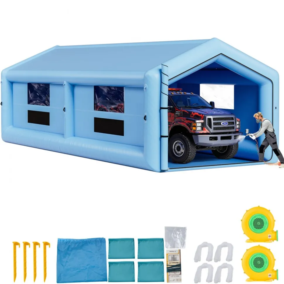 VEVOR Inflatable Paint Booth, 39.37 x 16.40 x 13.12 ft, Inflatable Spray Booth with 950W+1100W Blowers, Air Filter System, Triangular Roof, for Painting Car, Truck, Furniture, Automotive Sheet Metal