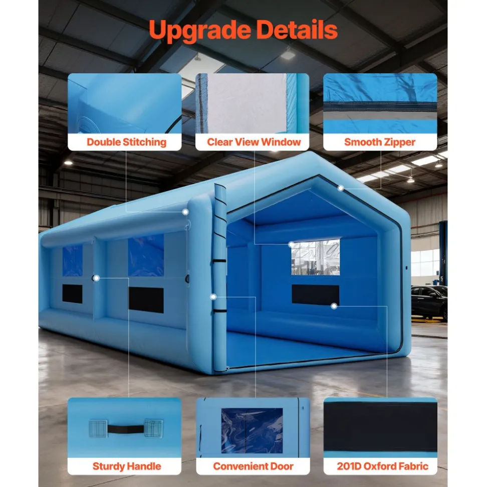 VEVOR Inflatable Paint Booth, 39.37 x 16.40 x 13.12 ft, Inflatable Spray Booth with 950W+1100W Blowers, Air Filter System, Triangular Roof, for Painting Car, Truck, Furniture, Automotive Sheet Metal