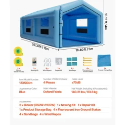 VEVOR Inflatable Paint Booth, 39.37 x 16.40 x 13.12 ft, Inflatable Spray Booth with 950W+1100W Blowers, Air Filter System, Triangular Roof, for Painting Car, Truck, Furniture, Automotive Sheet Metal