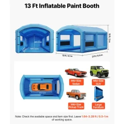 VEVOR Inflatable Paint Booth, 21 x 13 x 10 ft, Portable Spray Booth with 1100W Powerful Blower and Large Filter Cotton, Arched Roof Blow Up Painting Tent for Mid-Size Pickup Truck, Large Furniture