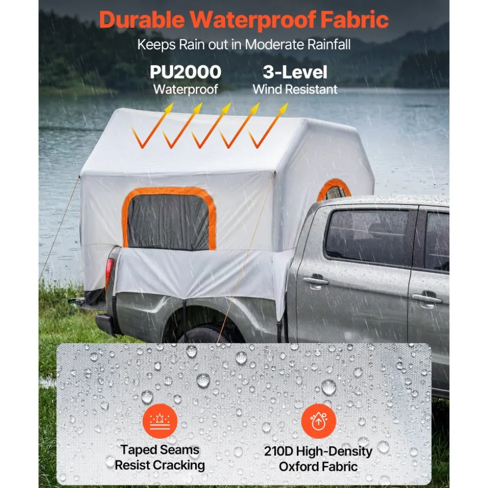 VEVOR Inflatable Pickup Truck Tent, 7.2 x 5.4 FT 3-Season Truck Bed Tent with Ventilated Mesh Windows, PU2000mm Waterproof Pickup Camping Tents for Outdoor Hiking Activities - Air Pump Included