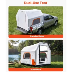 VEVOR Inflatable Pickup Truck Tent, 7.2 x 5.4 FT 3-Season Truck Bed Tent with Ventilated Mesh Windows, PU2000mm Waterproof Pickup Camping Tents for Outdoor Hiking Activities - Air Pump Included