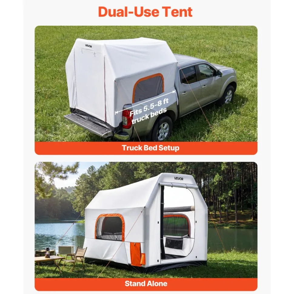 VEVOR Inflatable Pickup Truck Tent, 7.2 x 5.4 FT 3-Season Truck Bed Tent with Ventilated Mesh Windows, PU2000mm Waterproof Pickup Camping Tents for Outdoor Hiking Activities - Air Pump Included