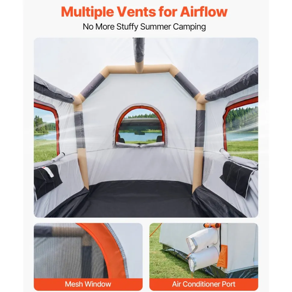 VEVOR Inflatable Pickup Truck Tent, 7.2 x 5.4 FT 3-Season Truck Bed Tent with Ventilated Mesh Windows, PU2000mm Waterproof Pickup Camping Tents for Outdoor Hiking Activities - Air Pump Included