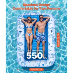 VEVOR Inflatable Pool Float with UPF 50+ Canopy, 82" x 55" Large Tanning Pool Floating Lounger for Adults, 550LBS Capacity Sunbathing Lounger Floaties with Pillow, Phone & Cup Holder for Water Fun