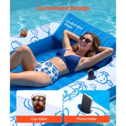 VEVOR Inflatable Pool Float with UPF 50+ Canopy, 82" x 55" Large Tanning Pool Floating Lounger for Adults, 550LBS Capacity Sunbathing Lounger Floaties with Pillow, Phone & Cup Holder for Water Fun