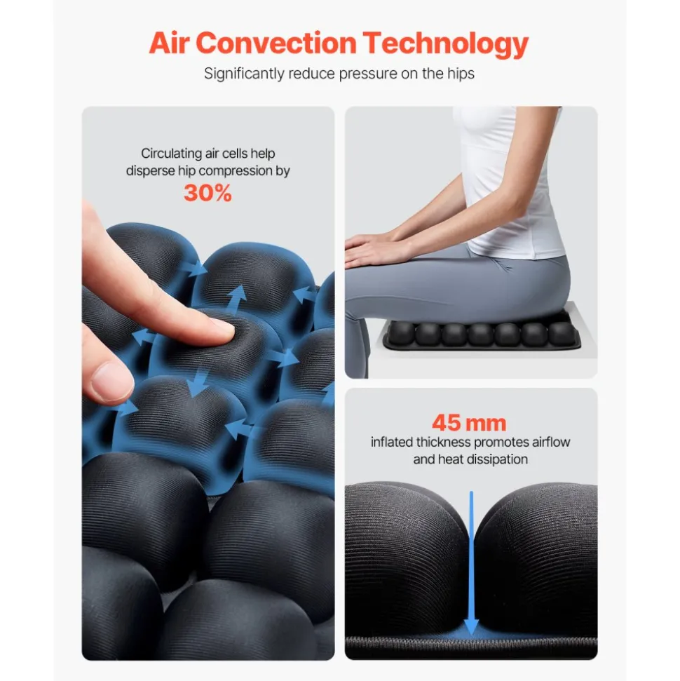 VEVOR Inflatable Seat Cushion, 3D Air Cell Seat Cushion for Pressure Relief, Lycra & TPU Wheelchair Seat Pad with Manual Pump, Lightweight and Portable for Travel, Office, Car, Airplane
