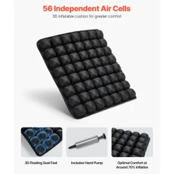 VEVOR Inflatable Seat Cushion, 3D Air Cell Seat Cushion for Pressure Relief, Lycra & TPU Wheelchair Seat Pad with Manual Pump, Lightweight and Portable for Travel, Office, Car, Airplane