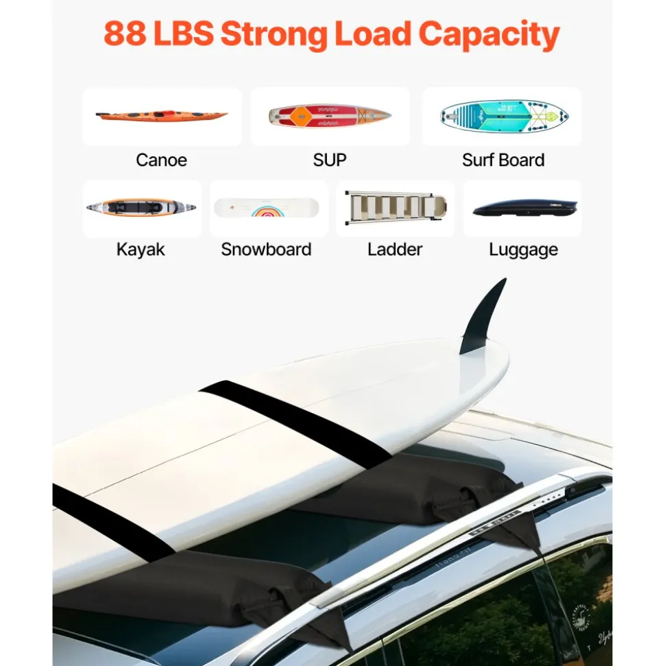 VEVOR Inflatable Soft Roof Rack Bars, 37.6-Inch Universal Car Roof Rack Pads, 88LBS Loading Luggage Kayak Carrier with 2 Tie-Down Straps & Ropes, Hand Air Pump, Storage Bag for Canoes Surfboards SUPs