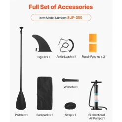 VEVOR Inflatable Stand Up Paddle Board, 11.6' x 35" x 6" Wide Ultra-Light SUP Paddleboard, All Accessories Included, Pump, Paddle, Fin, Backpack, Ankle Leash, Strap, Non-slip Deck for Youth & Adults