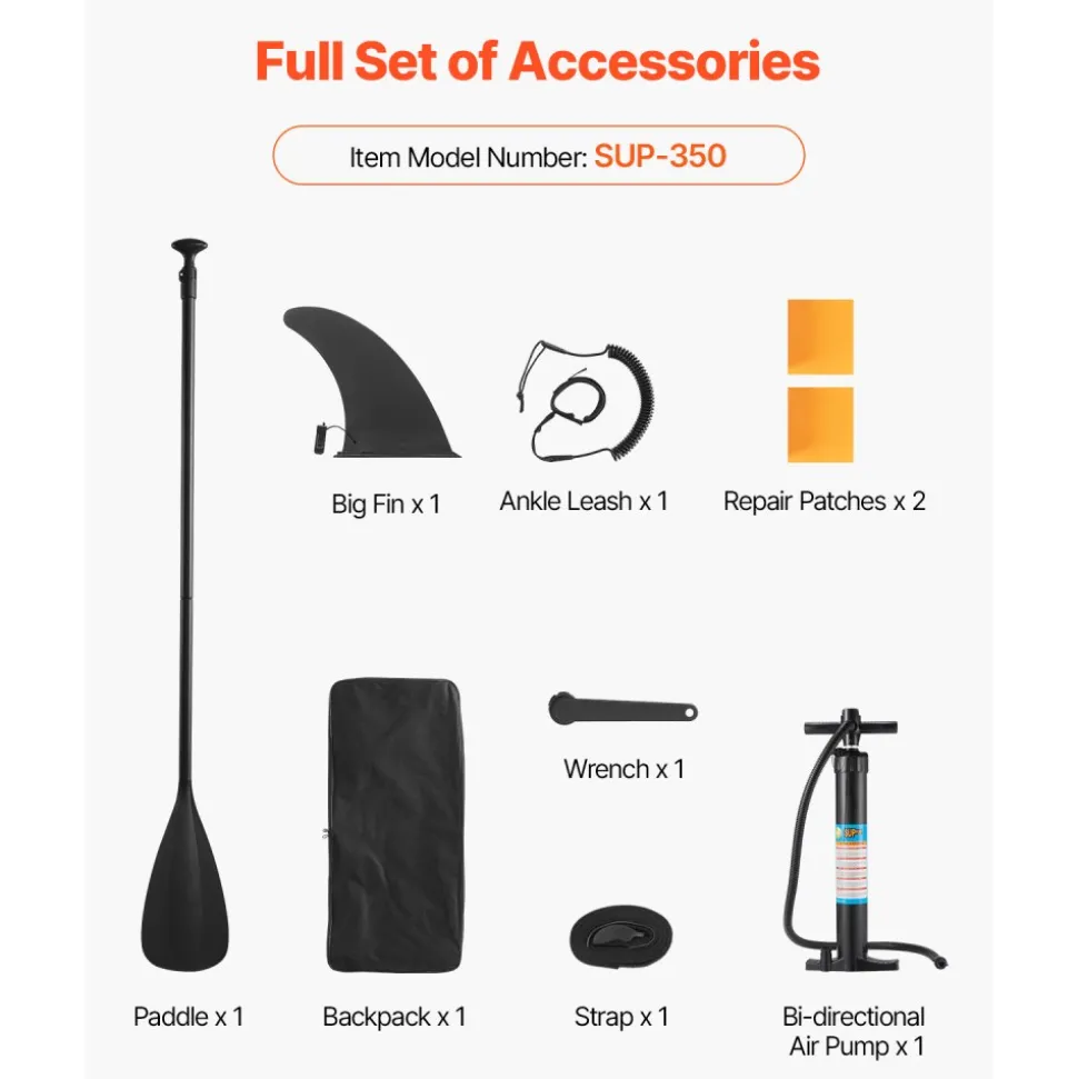 VEVOR Inflatable Stand Up Paddle Board, 11.6' x 35" x 6" Wide Ultra-Light SUP Paddleboard, All Accessories Included, Pump, Paddle, Fin, Backpack, Ankle Leash, Strap, Non-slip Deck for Youth & Adults