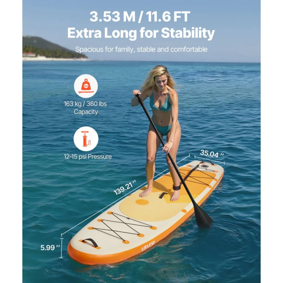 VEVOR Inflatable Stand Up Paddle Board, 11.6' x 35" x 6" Wide Ultra-Light SUP Paddleboard, All Accessories Included, Pump, Paddle, Fin, Backpack, Ankle Leash, Strap, Non-slip Deck for Youth & Adults