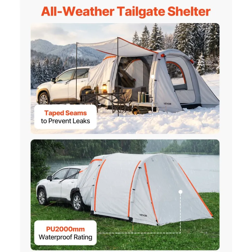 VEVOR Inflatable SUV Tent with Awning, 8 x 6.7 ft 3-Season SUV Tailgate Tent with Ventilated Doors & Mesh Window, PU2000mm Waterproof Car Rear Hatch Tents for Outdoor Camping - Air Pump Included