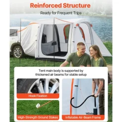 VEVOR Inflatable SUV Tent with Awning, 8 x 6.7 ft 3-Season SUV Tailgate Tent with Ventilated Doors & Mesh Window, PU2000mm Waterproof Car Rear Hatch Tents for Outdoor Camping - Air Pump Included
