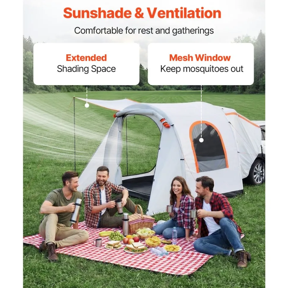 VEVOR Inflatable SUV Tent with Awning, 8 x 6.7 ft 3-Season SUV Tailgate Tent with Ventilated Doors & Mesh Window, PU2000mm Waterproof Car Rear Hatch Tents for Outdoor Camping - Air Pump Included