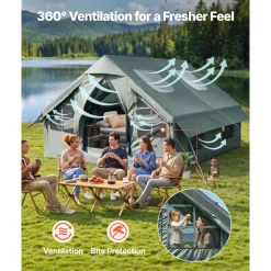 VEVOR Inflatable Tent for Camping 5-8 Person Blow Up Tent with Hand Pump, for Family Outdoor Glamping, Waterproof 420D Oxford, Easy Setup Air House with Skylight, Stove Jack, Mesh Windows & Carry Bag