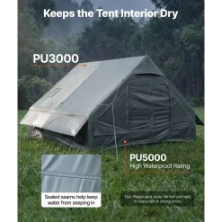 VEVOR Inflatable Tent for Camping 5-8 Person Blow Up Tent with Hand Pump, for Family Outdoor Glamping, Waterproof 420D Oxford, Easy Setup Air House with Skylight, Stove Jack, Mesh Windows & Carry Bag