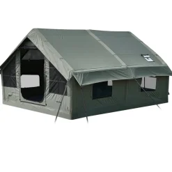 VEVOR Inflatable Tent for Camping 5-8 Person Blow Up Tent with Pump Green, for Family Outdoor Glamping, Waterproof Poly-Cotton, Easy Setup Air House with Skylight, Stove Jack, Mesh Windows & Carry Bag