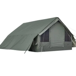 VEVOR Inflatable Tent for Camping 5-8 Person Blow Up Tent with Pump Green, for Family Outdoor Glamping, Waterproof Poly-Cotton, Easy Setup Air House with Skylight, Stove Jack, Mesh Windows & Carry Bag