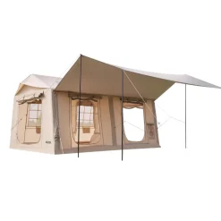 VEVOR Inflatable Tent for Camping 5-8 Person Blow Up Tent with Pump Beige, for Family Outdoor Glamping, Waterproof 420D Oxford, Easy Setup Air House with Skylight, Canopy, Stove Jack & Mesh Windows