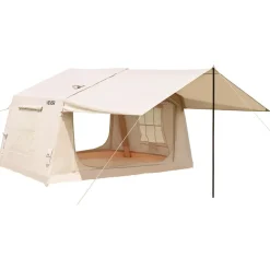 VEVOR Inflatable Tent for Camping 2-4 Person Blow Up Tent with Hand Pump, for Family Outdoor Glamping, Waterproof 420D Oxford, Easy Setup Air House with Skylight, Canopy, Stove Jack & Mesh Windows