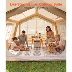 VEVOR Inflatable Tent for Camping 2-4 Person Blow Up Tent with Hand Pump, for Family Outdoor Glamping, Waterproof 420D Oxford, Easy Setup Air House with Skylight, Canopy, Stove Jack & Mesh Windows