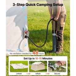 VEVOR Inflatable Tent for Camping 2-4 Person Blow Up Tent with Hand Pump, for Family Outdoor Glamping, Waterproof 420D Oxford, Easy Setup Air House with Skylight, Canopy, Stove Jack & Mesh Windows