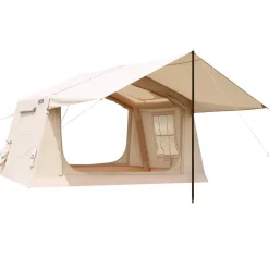 VEVOR Inflatable Tent for Camping 2-4 Person Blow Up Tent with Hand Pump, for Family Outdoor Glamping, Waterproof 420D Oxford, Easy Setup Air House with Skylight, Canopy, Stove Jack & Mesh Windows