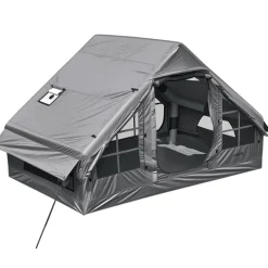 VEVOR Inflatable Tent for Camping 2-4 Person Blow Up Tent with Pump Gray, for Family Outdoor Glamping, Waterproof 420D Oxford, Easy Setup Air House with Skylight, Stove Jack, Mesh Windows & Carry Bag
