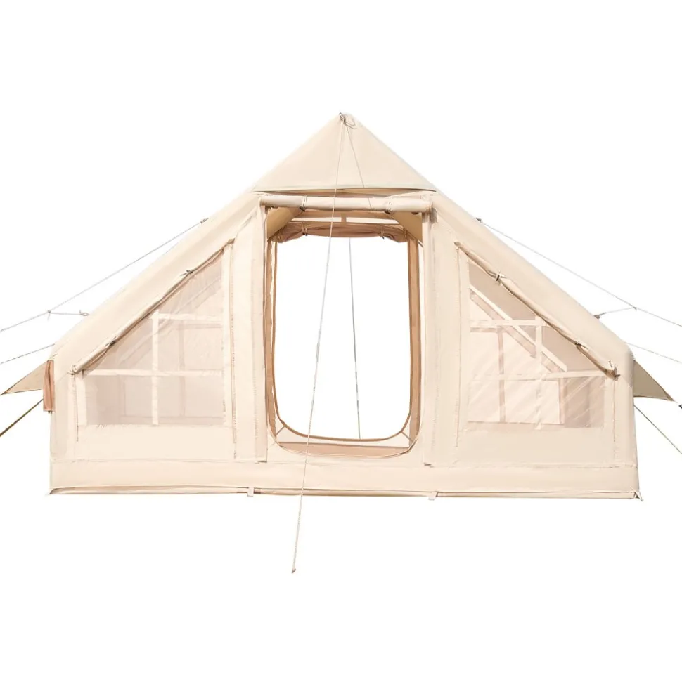 VEVOR Inflatable Tents for Camping, 3-5 Person Easy Setup Blow up Tent with Hand Pump, 300D Oxford 4 Season Glamping Tent with Stove Jack 2 Doors & 2 Mesh Windows, Storage Bag Included for Easy Taking