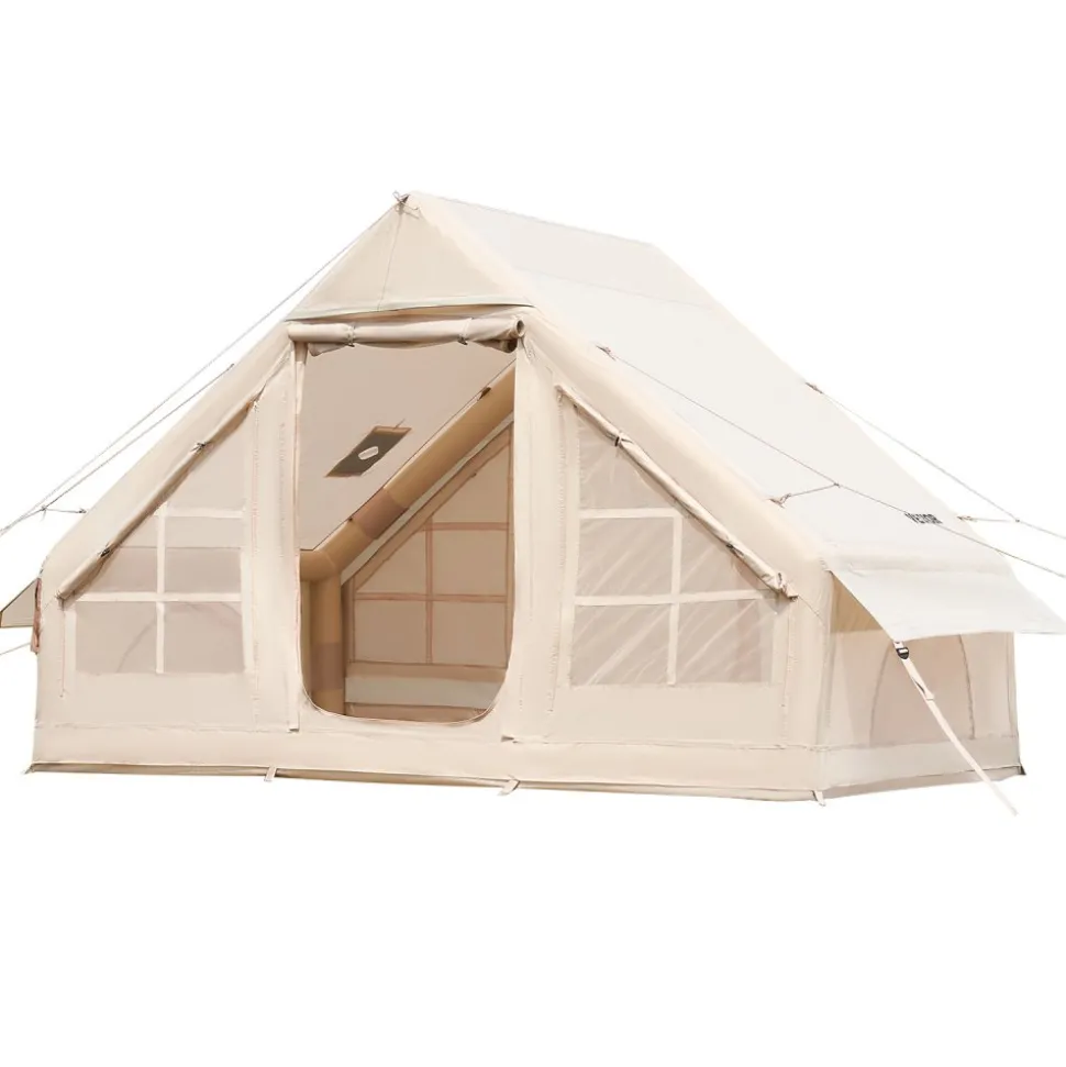 VEVOR Inflatable Tents for Camping, 3-5 Person Easy Setup Blow up Tent with Hand Pump, 300D Oxford 4 Season Glamping Tent with Stove Jack 2 Doors & 2 Mesh Windows, Storage Bag Included for Easy Taking