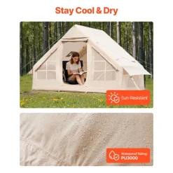 VEVOR Inflatable Tents for Camping, 3-5 Person Easy Setup Blow up Tent with Hand Pump, 300D Oxford 4 Season Glamping Tent with Stove Jack 2 Doors & 2 Mesh Windows, Storage Bag Included for Easy Taking