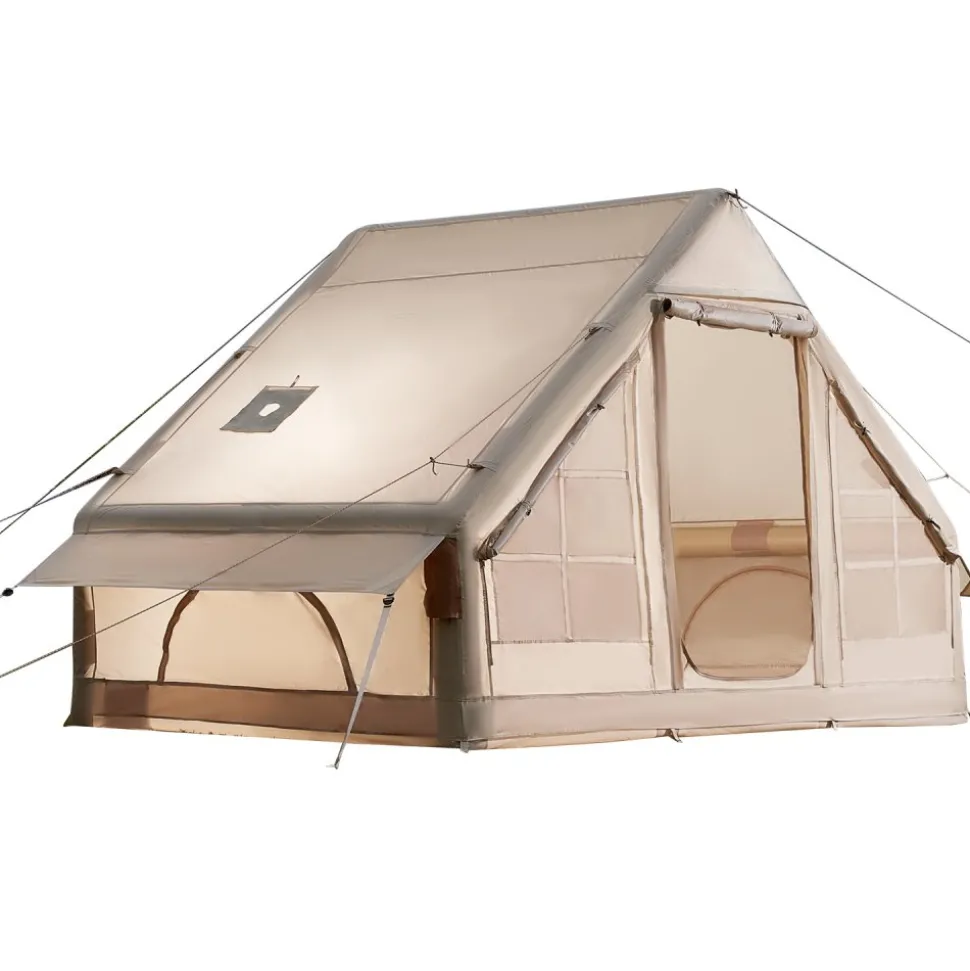 VEVOR Inflatable Tents for Camping, 3-5 Person Easy Setup Blow up Tent with Hand Pump, 300D Oxford 4 Season Glamping Tent with Stove Jack 2 Doors & 2 Mesh Windows, Storage Bag Included for Easy Taking