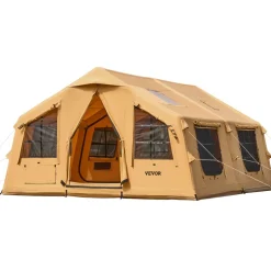 VEVOR Inflatable Tents for Camping, 8-12 Person Easy Setup Blow up Tent with Hand Pump, 4 Season Luxury Glamping Tent with 2 Skylights, Canopy, Stove Jack, 2 Doors & Mesh Windows (Include Storage Bag)