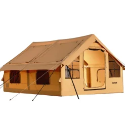 VEVOR Inflatable Tents for Camping, 5-8 Person Easy Setup Blow up Tent with Hand Pump, Luxury Glamping Tent with 2 Skylights, Canopy, Stove Jack 2 Doors & Mesh Windows (Storage Bag Included)