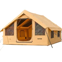 VEVOR Inflatable Tents for Camping, 5-8 Person Easy Setup Blow up Tent with Hand Pump, Luxury Glamping Tent with 2 Skylights, Canopy, Stove Jack 2 Doors & Mesh Windows (Storage Bag Included)