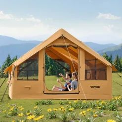 VEVOR Inflatable Tents for Camping, 5-8 Person Easy Setup Blow up Tent with Hand Pump, Luxury Glamping Tent with 2 Skylights, Canopy, Stove Jack 2 Doors & Mesh Windows (Storage Bag Included)